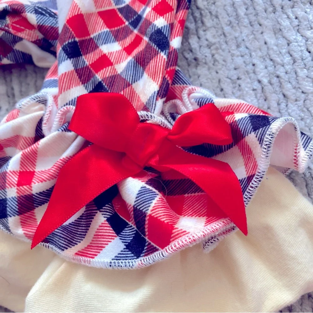 Marie Nicole 3-6M Reindeer‎ Plaid Ruffle Holiday Romper Christmas Bows